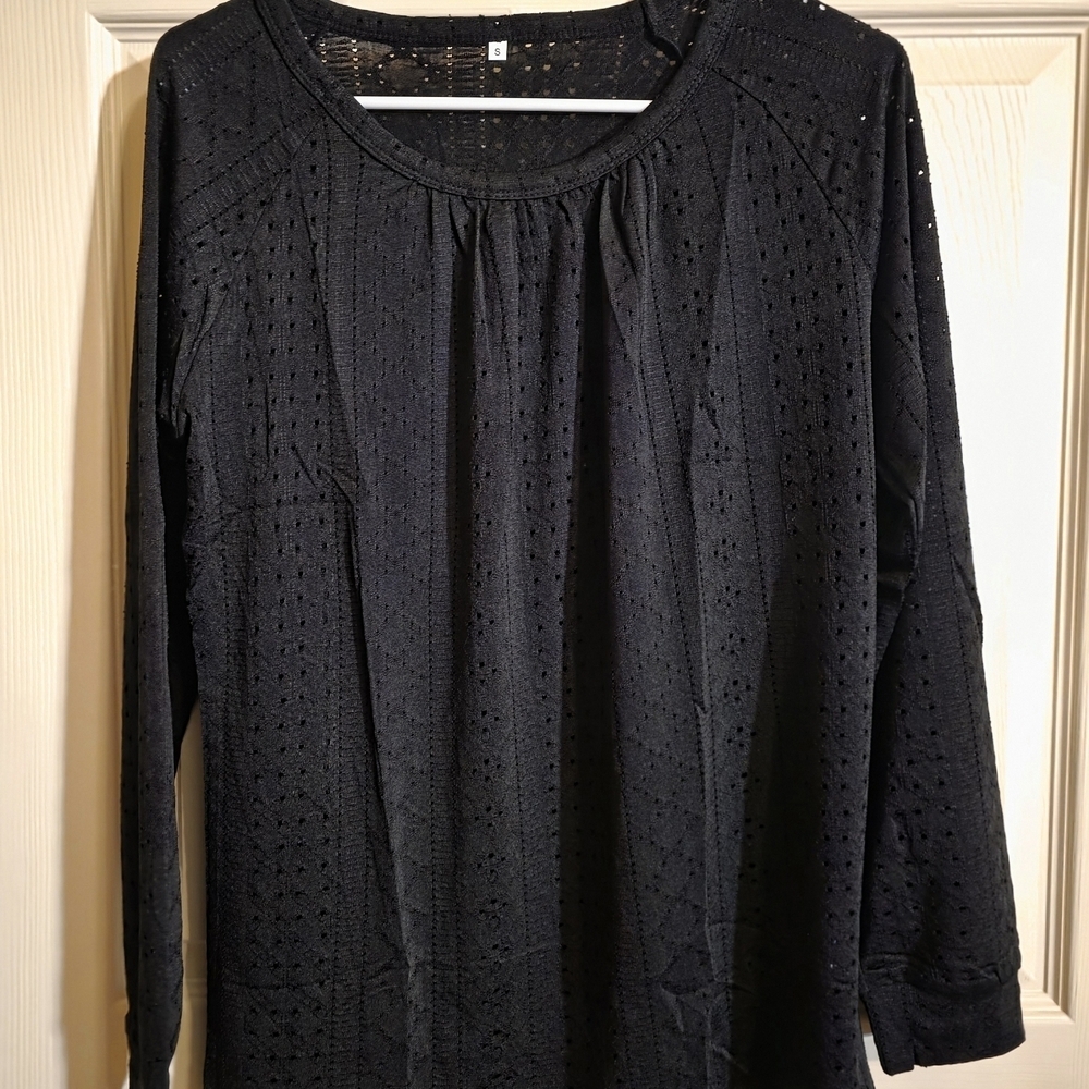 Elegant Black Eyelet Women's Top